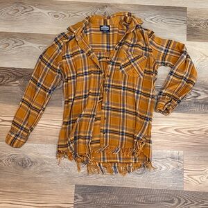Angie Mustard Plaid Fringe Top